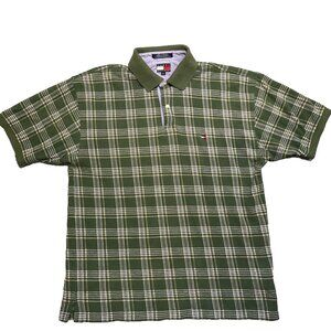 VTG Tommy Hilfiger Polo Men's Size L Green Plaid Flag‎ Logo Golf Classic Preppy